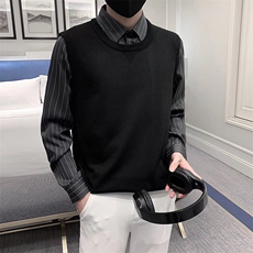 秋冬季假两件衬衫领毛衣男士修身条纹针织打底衬衫潮Q111-P53，男装针织衫/毛衣，星座1116A-2（原606A-1）
