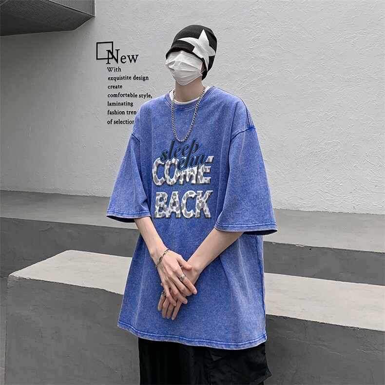 复古水洗做旧美式字母印花落肩袖高街重磅短袖T恤B239-1072-P38,男装T恤,星座514-2(原B239)
