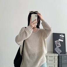 休闲慵懒风宽松百搭镂空针织罩衫防晒衫复古甜辣外搭T恤上衣女潮，男装T恤，星座506A