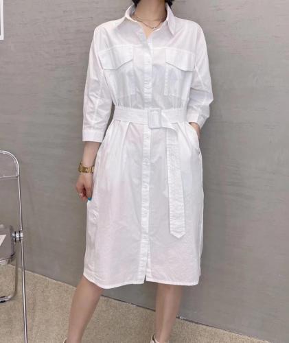XL9905春季新款时尚气质优雅系带收腰显瘦衬衫双口袋连衣裙,女装衬衫,L·H·X