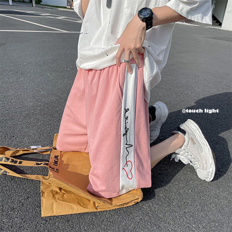 夏季条纹拼接短裤宽松直筒五分裤DK619XZ1004-1P28控38,男装休闲裤,星座715