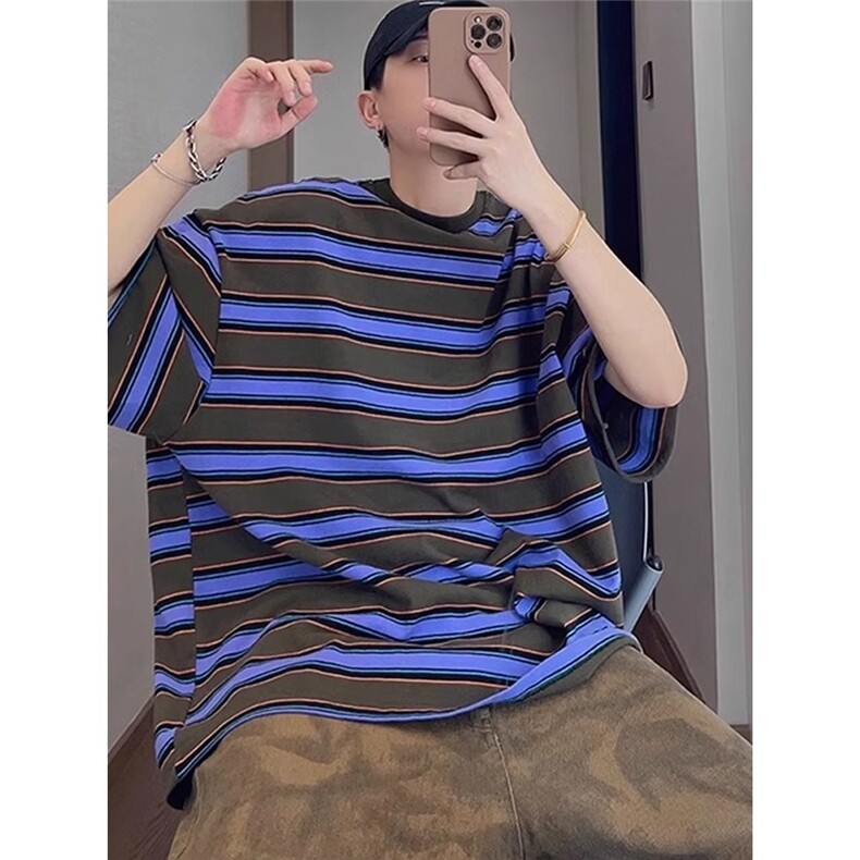 美式高街条纹短袖男夏季纯棉t恤宽松休闲cleanfit半袖LR2266-P45，男装T恤，星座1008