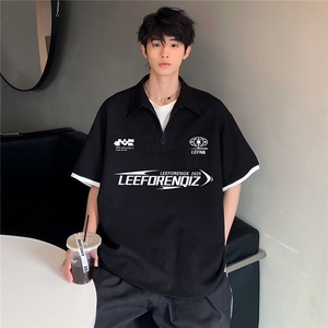 美式复古潮牌假两件少年感男女同款重磅短袖POLO衫T恤T71-P38
