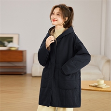 叶笙衣82592棉布拼泰迪绒长款外套，女装棉衣/棉服，叶笙衣