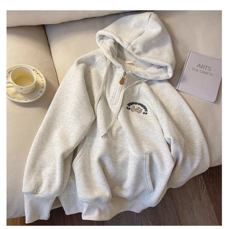 5245-P53时尚卡通刺绣宽松半拉链连帽卫衣薄款/加绒,女装卫衣/绒衫,星座617A-2
