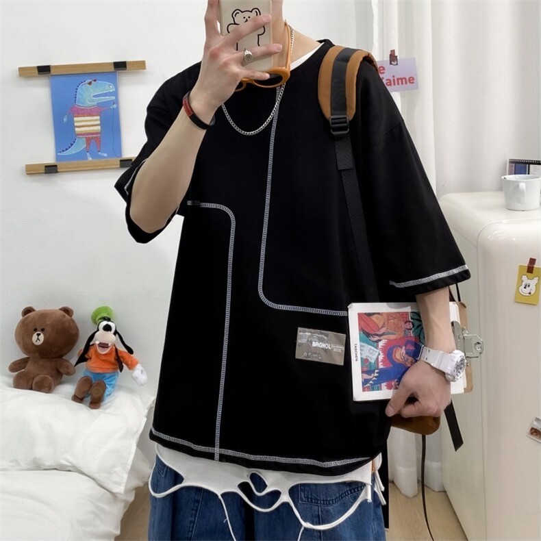 夏季短袖t恤男潮流港风时尚打底衫A210-A8308-P25控38，男装T恤，星座210-3