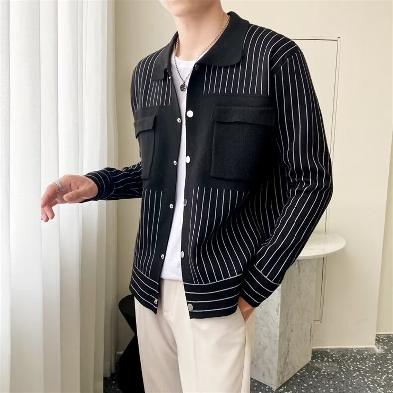 轻熟风条纹夹克男士针织休闲韩版青年帅气MG11P43,男装夹克,星座1116-2