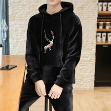 港风刺绣加绒加厚休闲情侣卫衣运动春冬装两件套男套装W184/P110，男装卫衣，星座608A