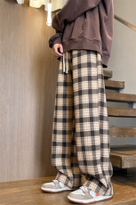 8XL-M特大码加厚毛呢料格子休闲裤宽松直筒长裤子男裤毛呢裤K946，男装休闲裤，电商D206-1