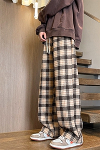 8XL-M 特大码加厚毛呢料格子休闲裤宽松直筒长裤子男裤毛呢裤K946图片