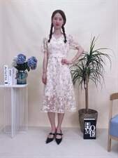 现货夏季新款风盘扣烧花连衣裙，女装连衣裙，蘑小菇