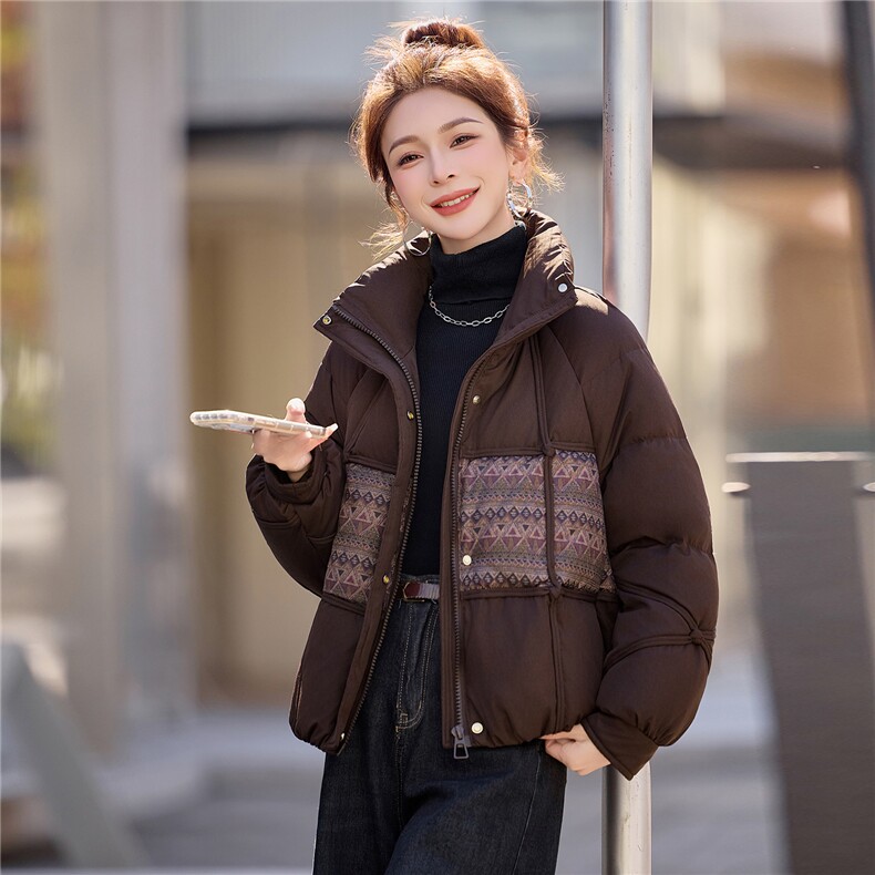 休闲立领拼接宽松短款羽绒服女加厚保暖2025冬季新款,女装羽绒服,余墨