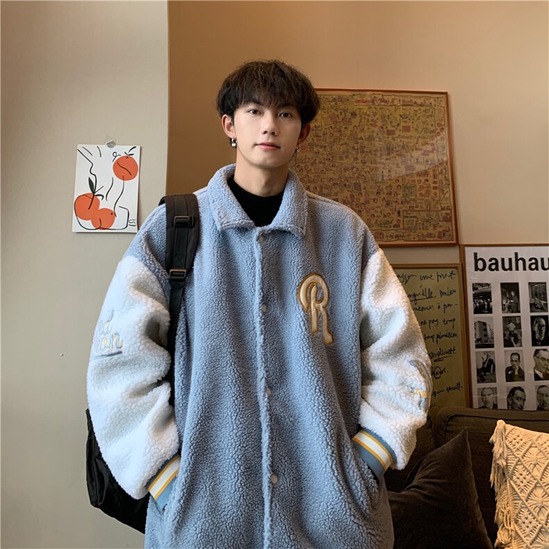 羊羔毛毛巾绣保暖外套男冬季港风宽松拼接棉服男YG256-P95限128,男装夹克,电商B370