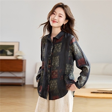 苎麻衬衫女长袖2026新款春夏季薄款印花宽松休闲减龄，女装衬衫，忆绮罗