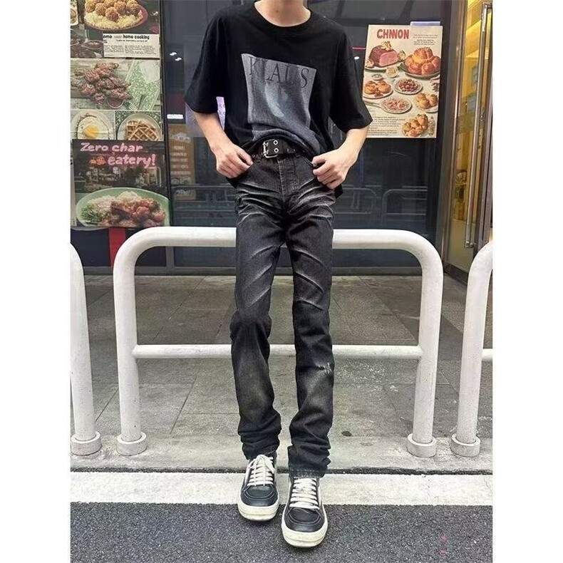 有货DK1161-特批48抖音天猫高质量猫须抓痕直筒牛仔裤图片