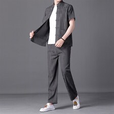 风套装男装2023新款夏季宽松休闲时尚短袖t恤潮流唐装，男装民族服装，电商B212（原钱塘6029）