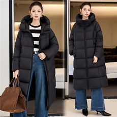 过膝加厚羽绒棉服2025新款白鸭绒加长款冬装外套直筒连帽棉袄女，女装羽绒服，阿舍尔精品
