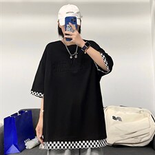 新品短袖港风T恤凹凸印棋盘格i男士宽松ns潮牌TC3108-P28，男装T恤，星座717