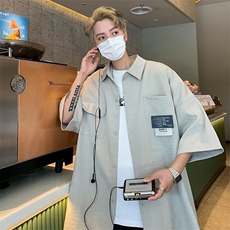 短袖衬衫夏季潮牌日系宽松潮流衬衣工装外套男生上衣服TT003-P40，男装T恤，星座911-3