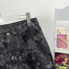 美式复古小众帆布蛇纹迷彩牛仔裤男高街潮牌宽松直筒裤B27/P48，男装牛仔裤，星座506B