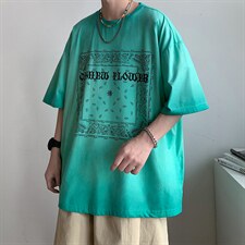 22年新款短袖港风模特腰果花纯棉手感落肩宽松胖子T恤TC3122-P33，男装T恤，星座717