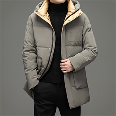 中长款连帽羽绒服男士中年纯色百搭外套冬季保暖面包HBZ016-P285，男装羽绒服，电商B212（原钱塘6029）