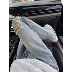 B221美式ins高街暗黑宽松直筒破洞牛仔裤LK25502-特P45控78，男装牛仔裤，电商B221