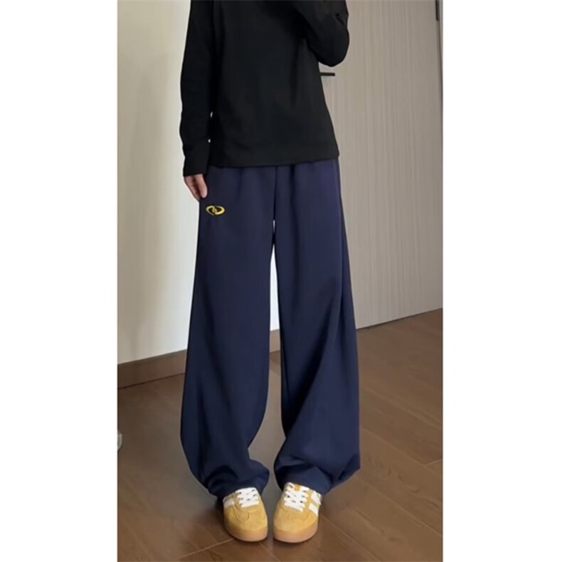 美式复古休闲裤女春季新款侧边三条杠速干阔腿运动裤宽松伞兵裤子,女装休闲裤,星座506A