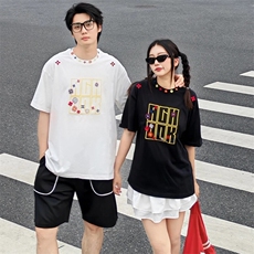 万针全刺绣工艺抖音得物高品质260克重磅纯棉双纱美式高街短袖T恤，男装T恤，电商A486
