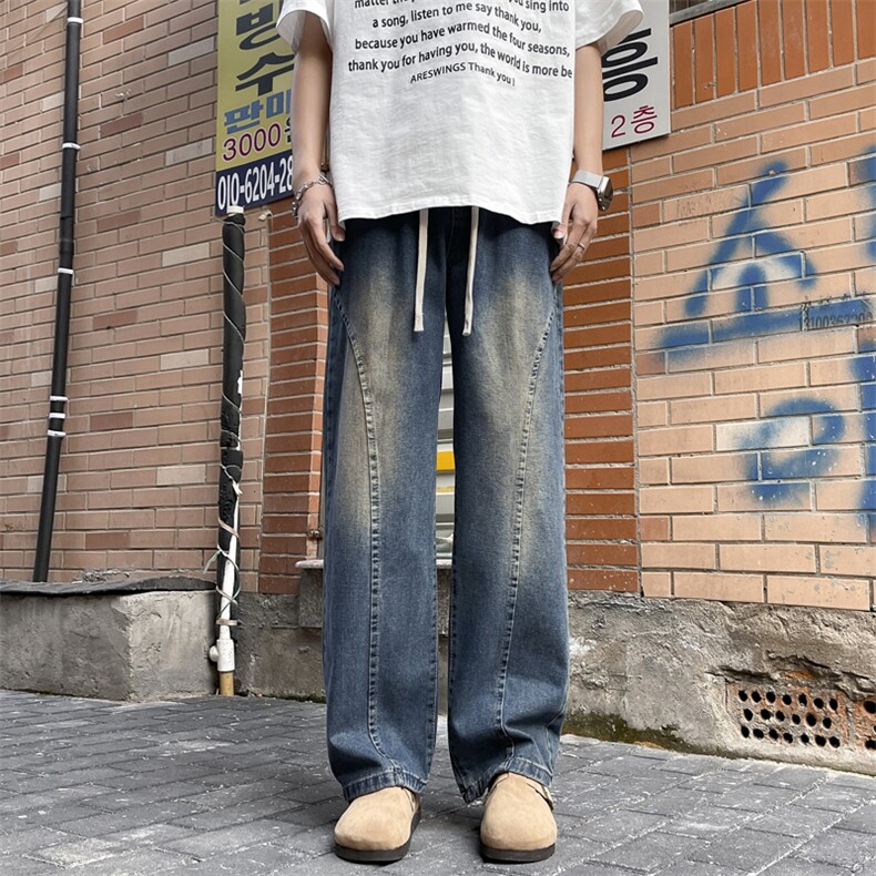 美式高街春季新款复古百搭阔腿裤子直筒长裤K760特批40,男装休闲裤,星座718-1