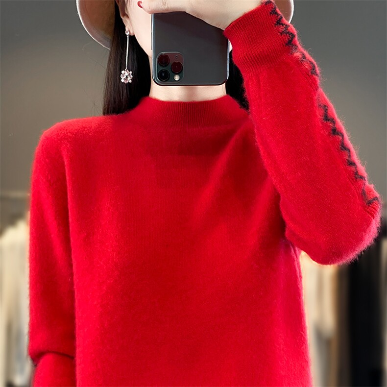 半高领羊毛衫女2024秋冬新款洋气打底衫加厚紧身短款舒适休闲,女装羊毛衫,蒙特羊绒