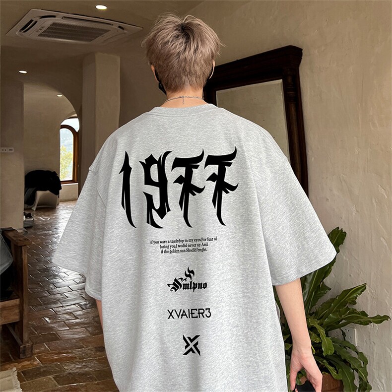 抖音得物二开现货220克夏装重磅美式高街宽松短袖t恤MT101,男装T恤,电商A486-1