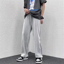 夏运动男直筒垂感ins潮牌港风冰丝螺纹休闲裤FK23P25图片