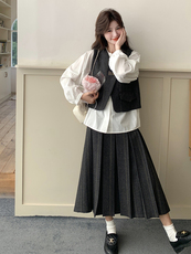 主推有货春装格子套装(含羊毛)马甲百褶裙两件套1806-P185K258，女装套装/套裙，2C332