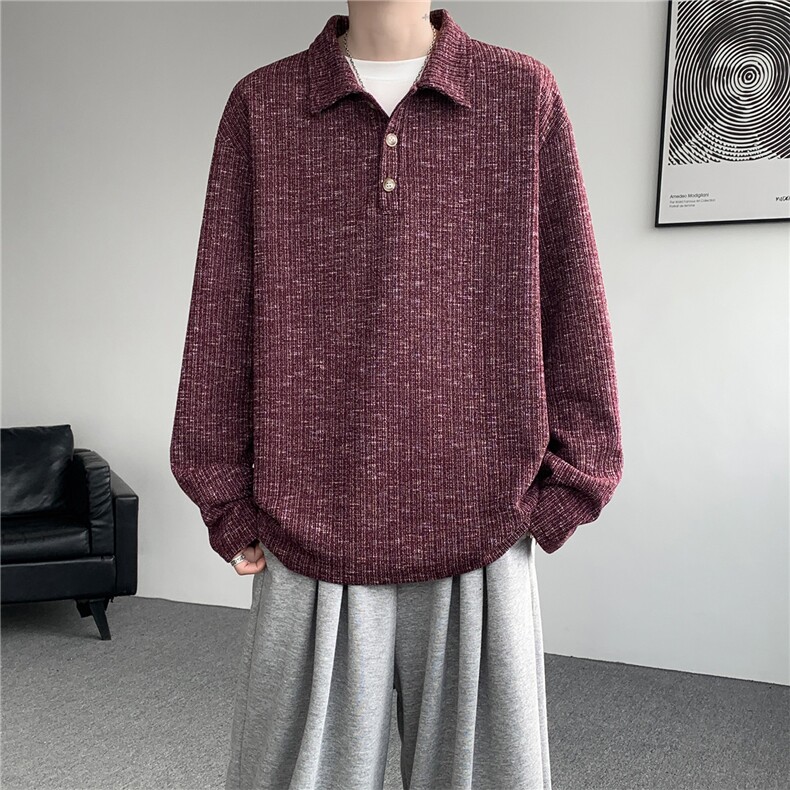 美式扎染翻领长袖T恤大码设计休闲内搭卫衣打底衫上衣p38，男装T恤，电商B319