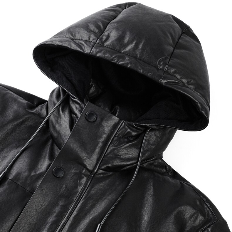 秋冬新款男士真皮羽绒服男中长款连帽外套鹅绒服绵羊皮夹克P1250,男装夹克,电商B360A（原721A）