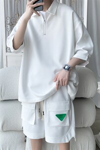 TZ67570/P60夏季华夫格套装男T恤Polo衫男短裤宽松两件套也可单卖图片