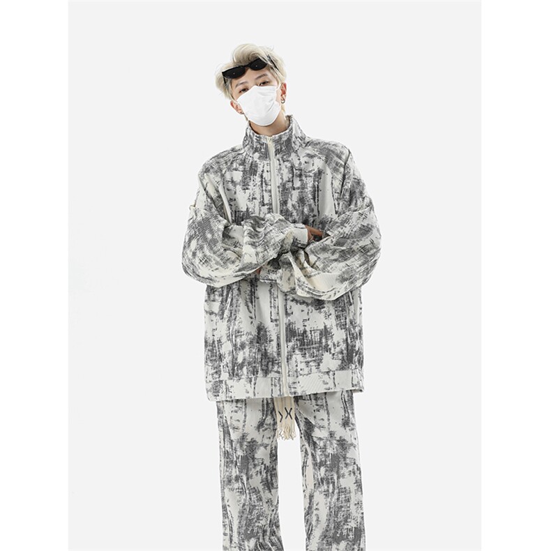 8XL-M超大码加绒加厚保暖扎染休闲套装98控118图片