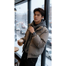 网图美式假两件pu皮短款棉服男款冬季加厚工装棉袄连帽外套特P85，男装皮衣，电商C306-1