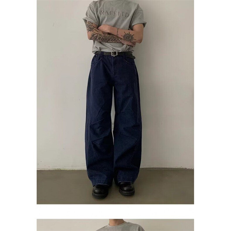 D78-P56窄版阔腿牛仔裤女原色防掉色宽松直筒拖地长裤图片