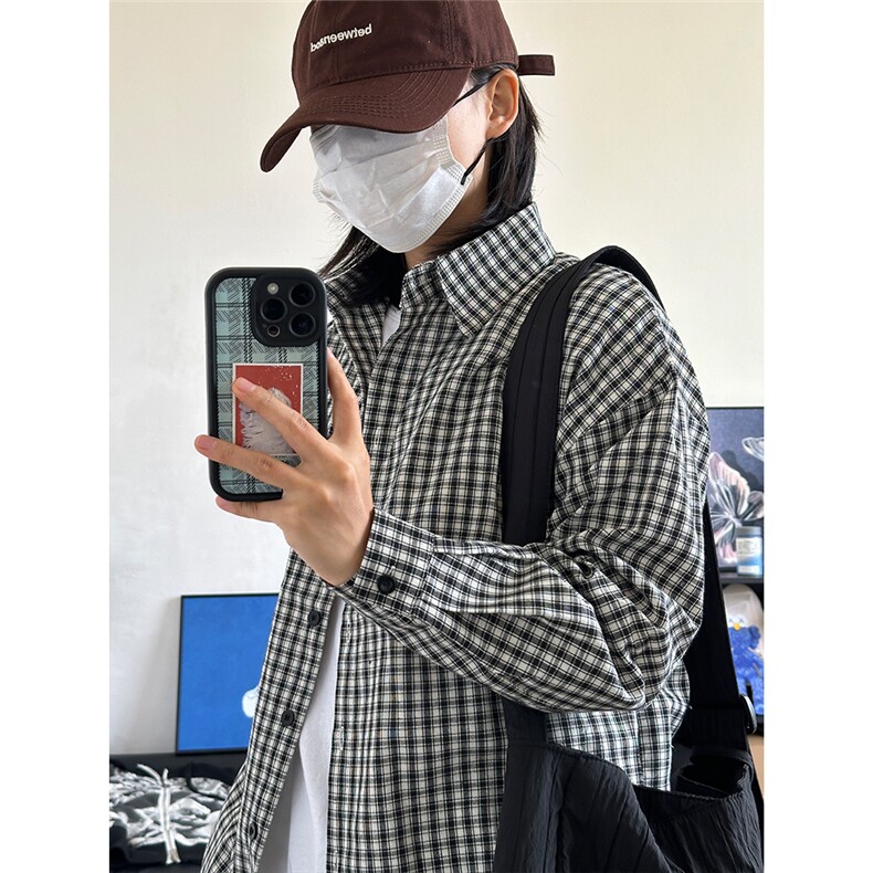 现货格子衬衫新款潮流日系情侣格子春秋衬衫休闲衫CS067-P40,男装衬衫,星座301C-5