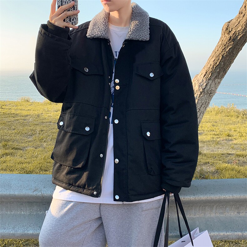 冬季机能工装棉衣男多口袋外套羊羔毛领美式ins高街棉服M05-P75,男装夹克,星座308B-1