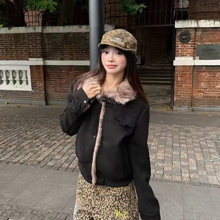 麂皮绒外套女2025年秋季新款美式复古设计感小众宽松休闲百搭上衣，女装短外套，星座506A