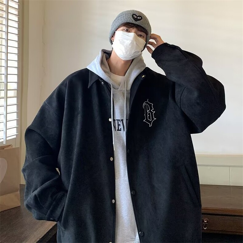 外套男潮ins春秋胖子大码美式vintage麂皮绒刺绣夹克 YJ05图片