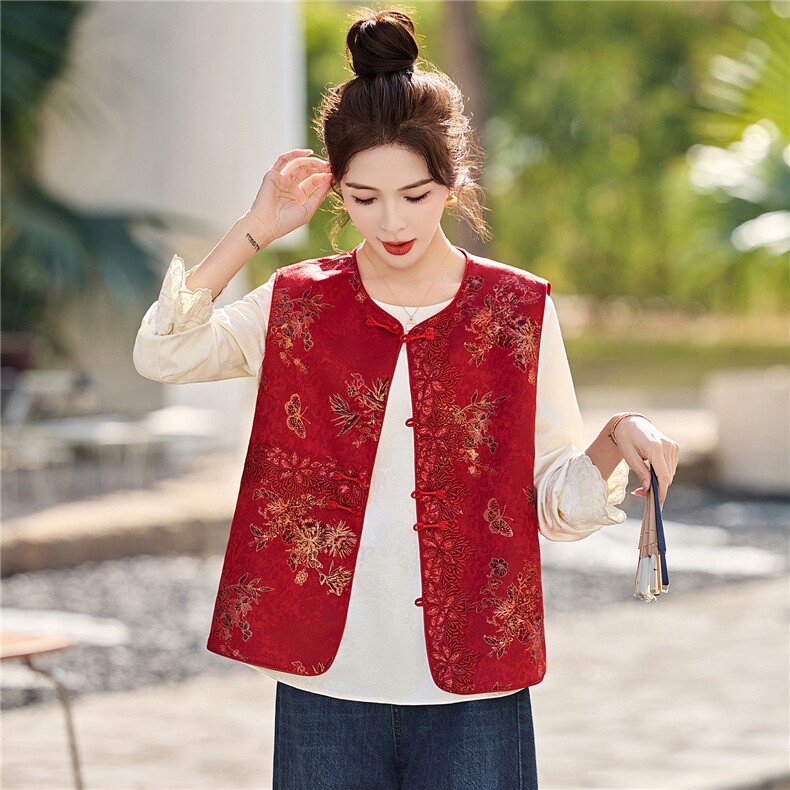 2026年春季新中式重工绣花提花小衫提花马甲两件套,女装套装/套裙,奕薇雅