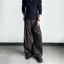 老钱风千鸟格A字打褶西裤男垂感抗皱微喇裤子直筒阔腿裤CAH918，男装西裤，星座516A