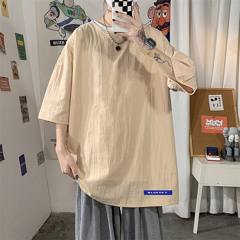 YT26202-P30亚短袖t恤男大码五分袖男宽松七分袖海报风,男装T恤,电商A040