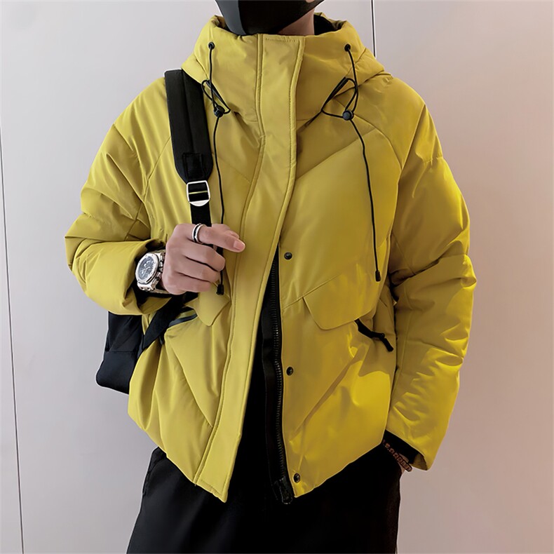 B07/P108控148冬季潮牌连帽亮色工装式冲锋衣棉衣外套男柠檬黄首1图片