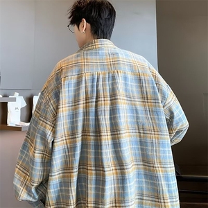 2025秋新款复古格子长袖衬衫男宽松衬衣外套 CS010图片