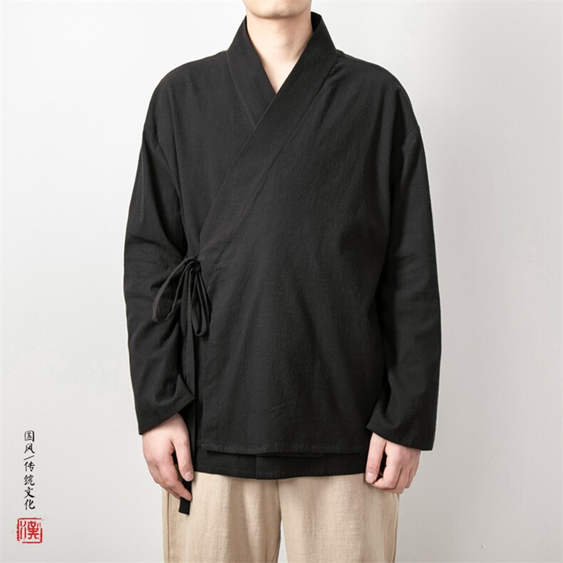 春夏新款风男装男士改良汉服假两件外套H103P95,男装民族服装,钱塘802